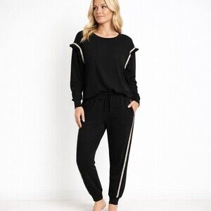 Sundays (We Are Sundays) Black Ruffle Shoulder Lounge Set Size 2 Medium M